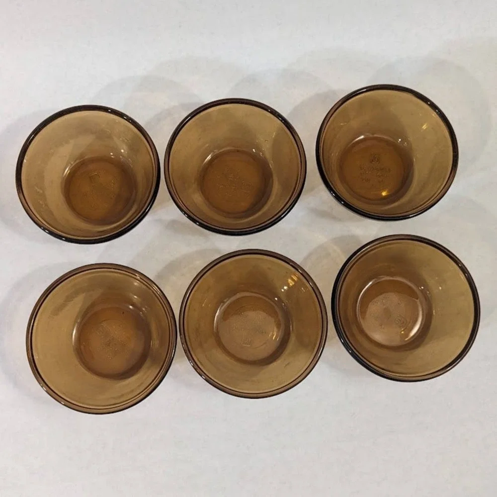 Anchor Hocking Fire-King Amber Glass Custard Cups 6oz Set of 6 Vintage 1034 USA